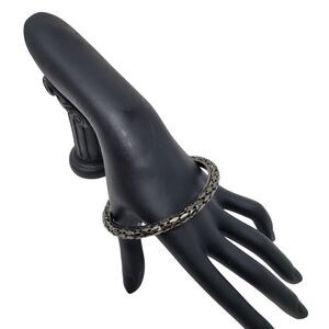 Gunmetal Weaved Bangle Bracelet Scale Snake Texture Modernist Brutalist 8 1/4"‎